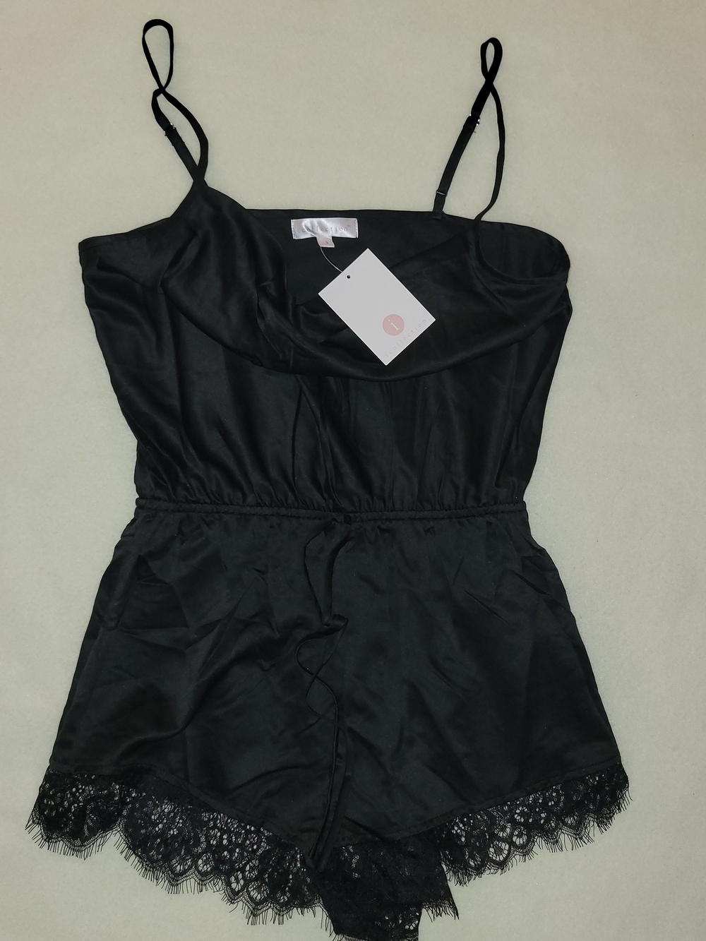 Black Satin Lace-Trim Sleep Romper - Women Intimates & Sleepwear